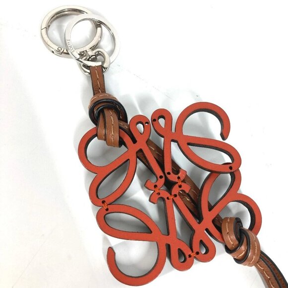 LOEWE anagram Bag Charm Key Holder Leather Orange Based/BrownBased - Picture 1 of 6